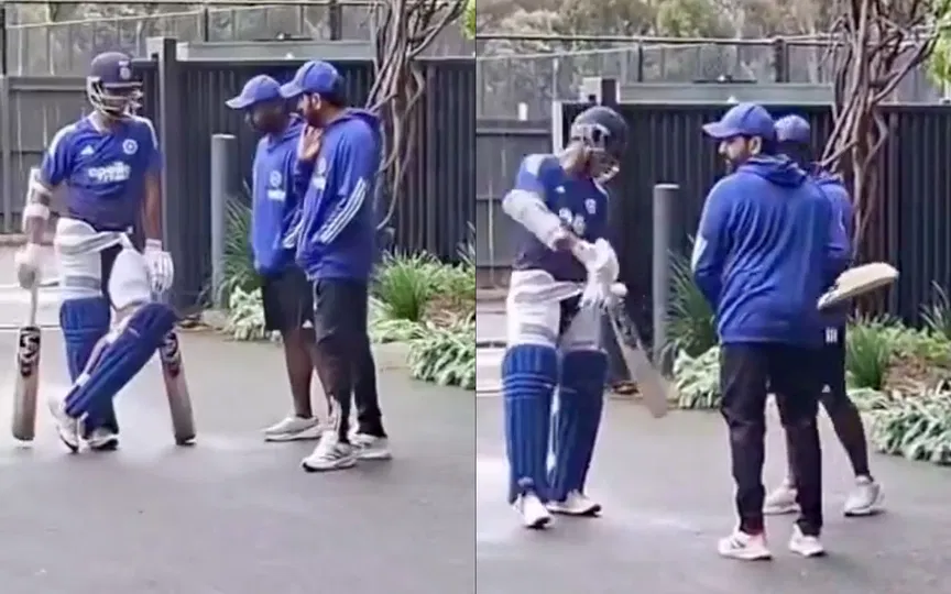 Rohit Sharma seen shadow practicing with Jaiswal's bat; shares deep insights with RR star